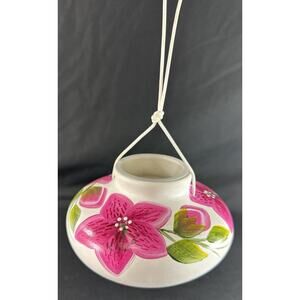 Hand Painted Ceramic Hanging Hummingbird Feeder Floral Niagara Erie PA 1972